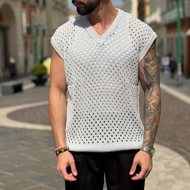 Gilet grigio traforato scollo a V - FLAG STORE